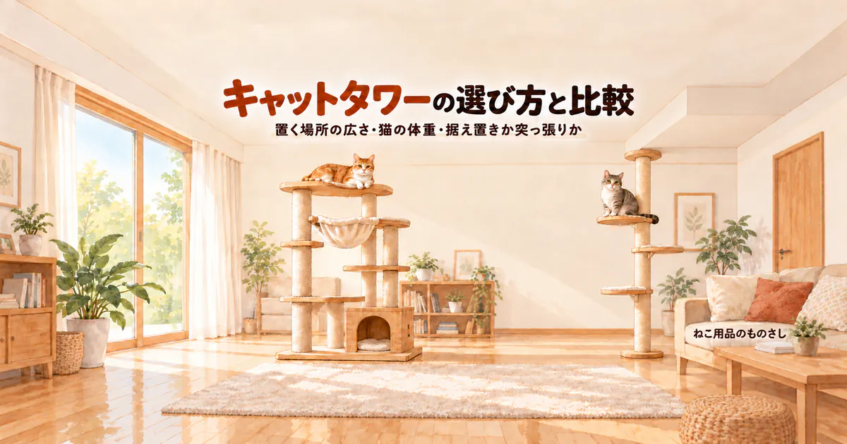 キャットタワーの選び方と比較：置く場所の広さ・猫の体重・据え置きか突っ張りか
